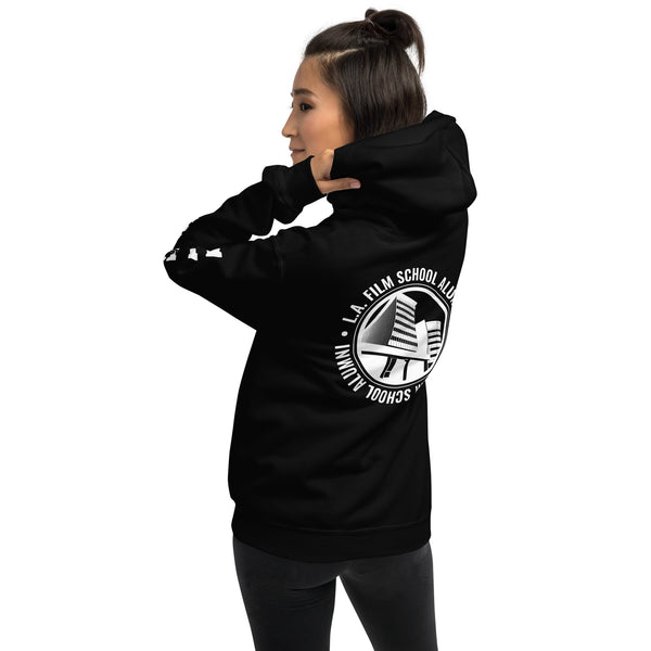 LAFS Alumni Building with Alumni Split Text on sleeve Unisex Hoodie