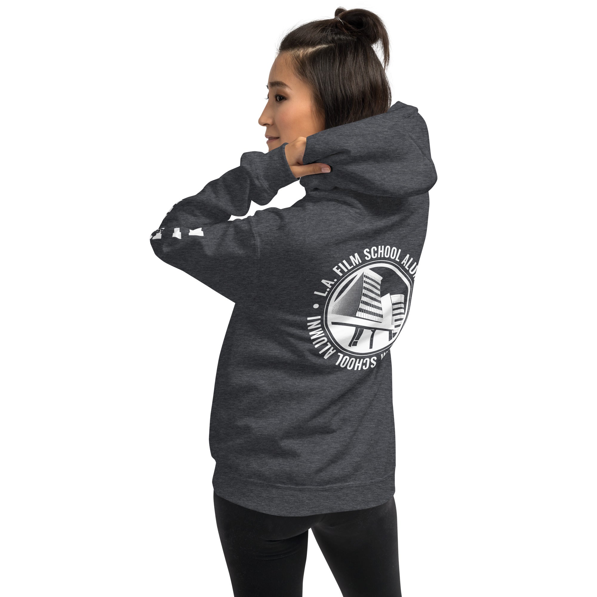 LAFS Alumni Building with Alumni Split Text on sleeve Unisex Hoodie