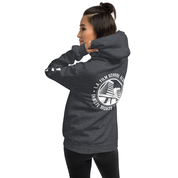 LAFS Alumni Building with Alumni Split Text on sleeve Unisex Hoodie