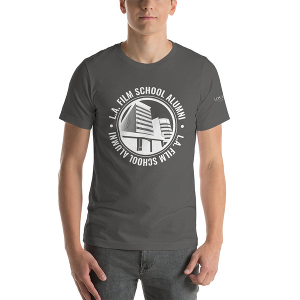 LAFS Alumni Building on Front with Logo on Sleeve Unisex T-shirt