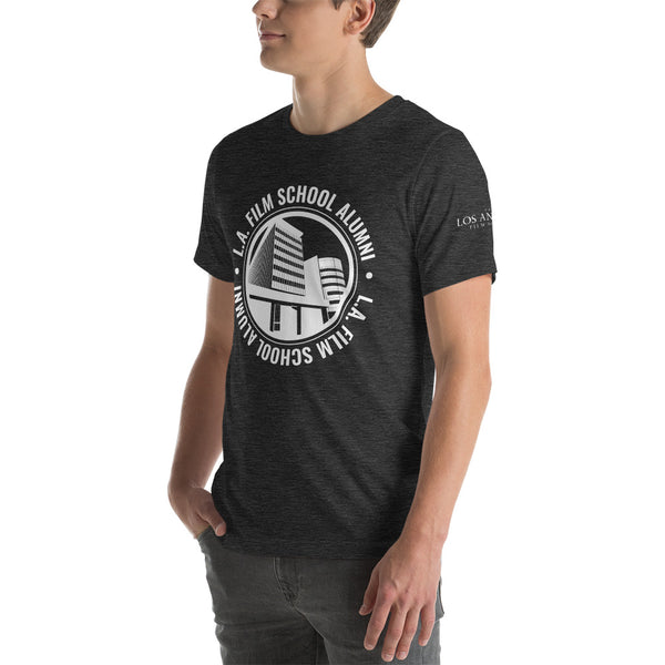 LAFS Alumni Building on Front with Logo on Sleeve Unisex T-shirt